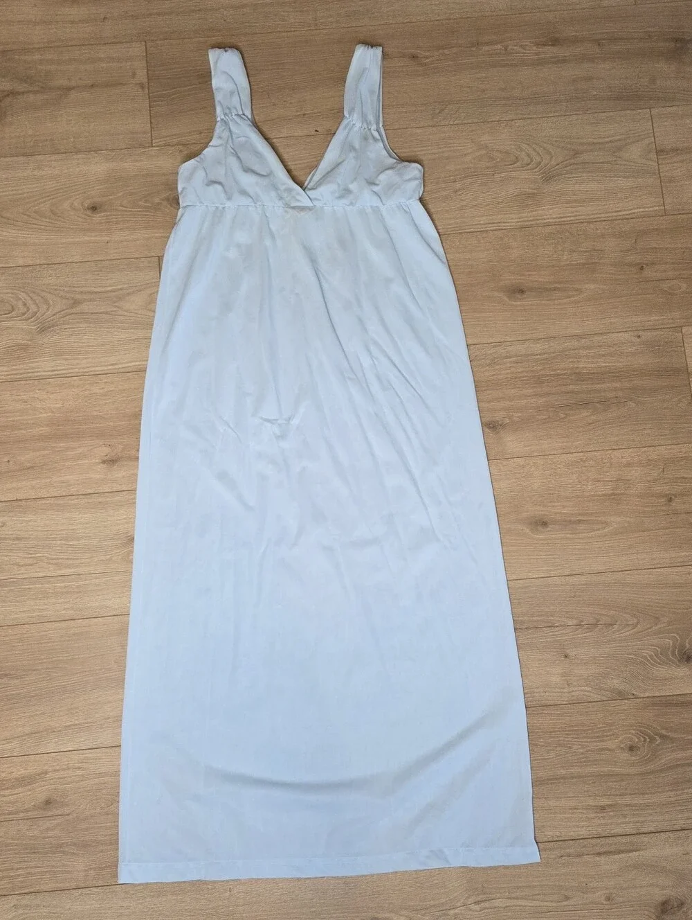 Vintage 70s Powder Baby Blue Nylon Hostess Gown Empire Waist Maxi Slip Dress Med - Picture 8 of 8